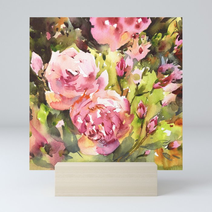 Pink Roses Watercolor Marc Taro Holmes Mini Art Print By Marctaroholmes