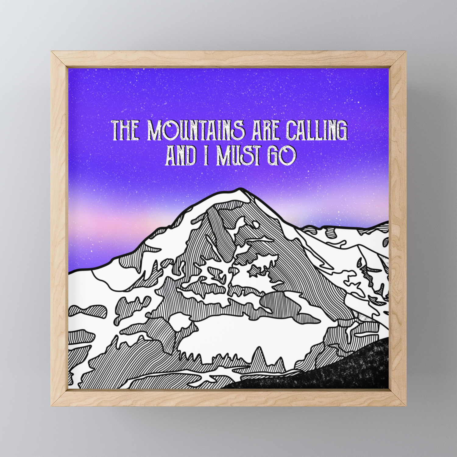 John Muir Quote The Mountains are Calling and I Must Go Hiking Wood Framed Canvas Print