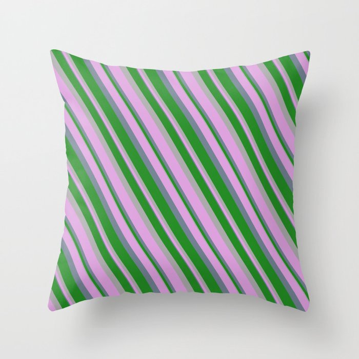 Forest Green, Dark Gray, Plum, and Slate Gray Colored Stripes/Lines Pattern Throw Pillow