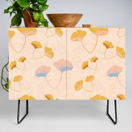 Ginkgo Biloba leaves pink and yellow Credenza