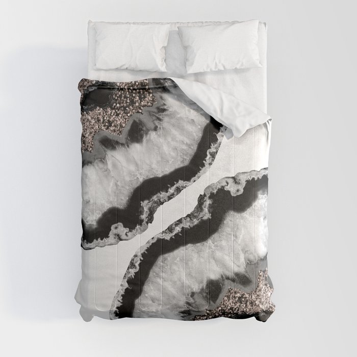 Gray Black White Agate Glitter Glamor #4 (Faux Glitter) #gem #decor #art #society6 Comforter