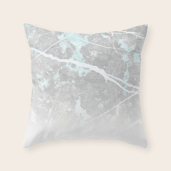 Pastel Teal & Grey Marble Ombre Throw Pillow by Dominique Vari Society6
