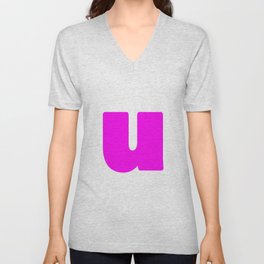 u (Magenta & White Letter) V Neck T Shirt