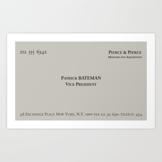 American Psycho Patrick Bateman Business Card Art Print By American Psycho Patrick Bateman Business Card Art Print By Skjelseth Society6