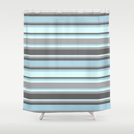 [ Thumbnail: Dark Gray, Dim Gray, Light Blue & Light Cyan Colored Stripes Pattern Shower Curtain ]