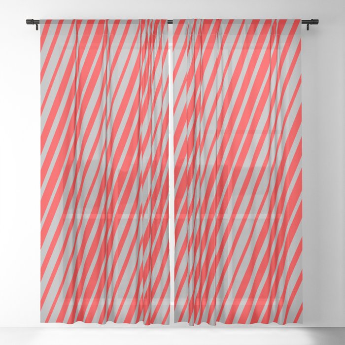 Dark Grey & Red Colored Lines/Stripes Pattern Sheer Curtain