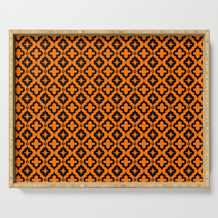 Orange and Black Ornamental Arabic Pattern Serving Tray
