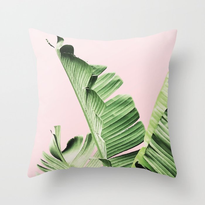 Banana Leaf on pink Throw Pillow