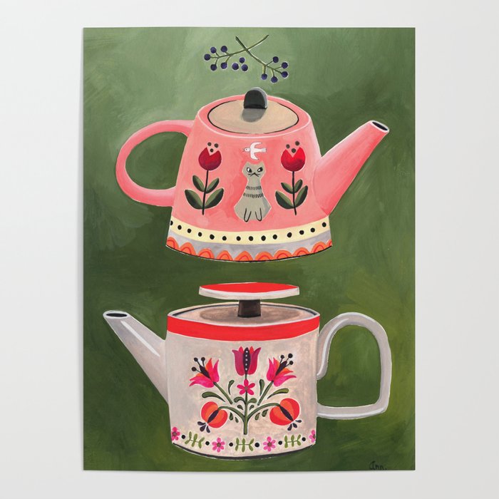 Teapot Gouache Illustration Poster