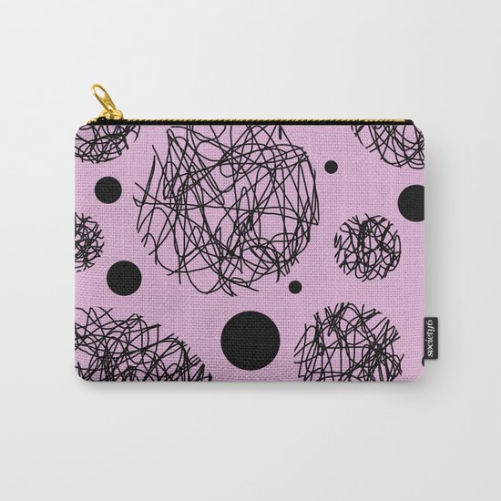 Scribbles II - Abstract black scribbles and black circles pattern on pink Carry-All Pouch