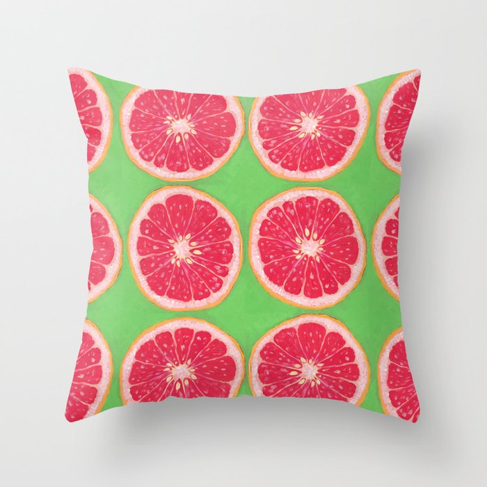 Grapefruit in Lime Green Throw Pillow