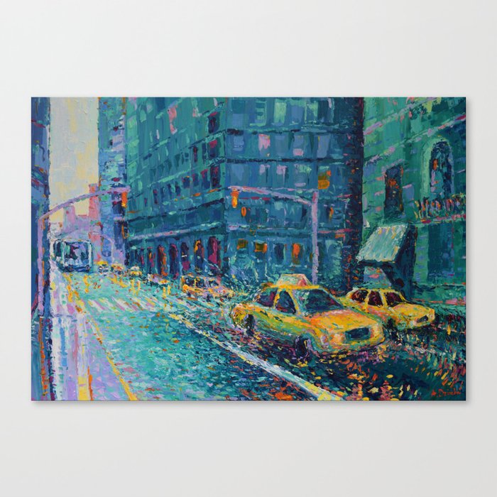 Rainy Day In New York Palette Knife Urban Art City Landscape By