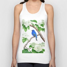 Royal Blue-Indigo Bunting in the Dogwoods by Teresa Thompson Tank Top