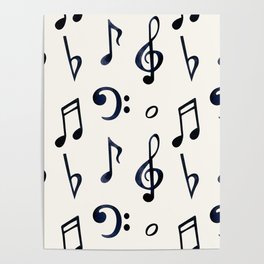 Musical and Key Note Watercolor Art Pattern Poster