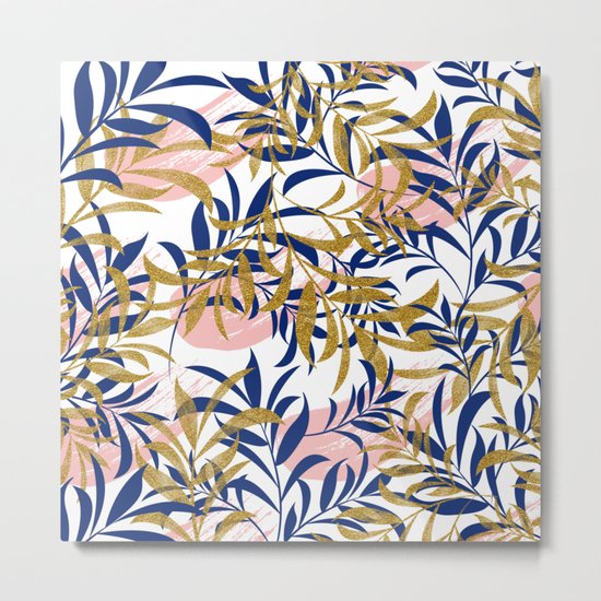 Pattern of gold and blue leaves Metal Print