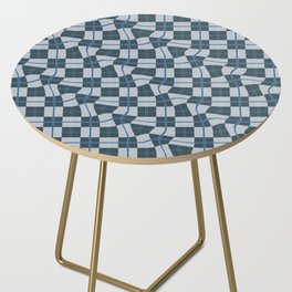 Warped Checkerboard Grid Illustration Peacock Blue Teal Side Table