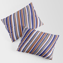 [ Thumbnail: Lavender, Midnight Blue, Gray, and Sienna Colored Lined/Striped Pattern Pillow Sham ]