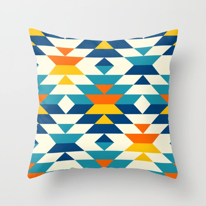 Bohemian large aztec diamonds blue pattern Throw Pillow