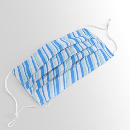 [ Thumbnail: Blue, Light Blue & Lavender Colored Lined/Striped Pattern Face Mask ]