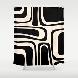 Palm Springs - Midcentury Modern Abstract Pattern in Black and Almond Cream  Shower Curtain