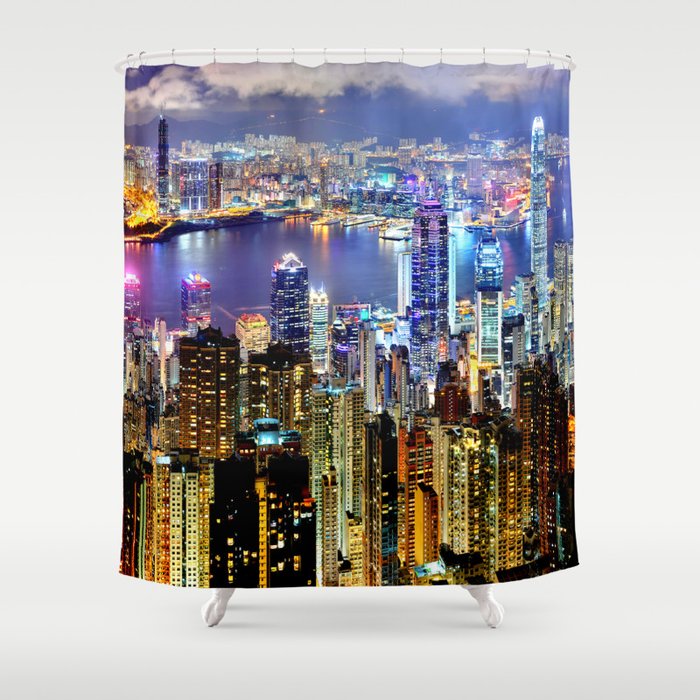 Hong Kong City Skyline Shower Curtain By Citylifecountryliving