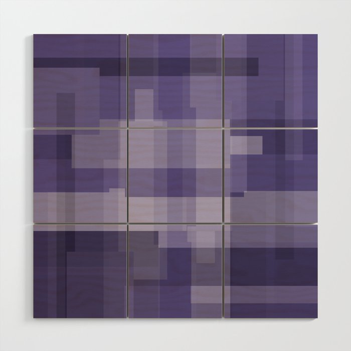 Rectangles - Geometric pattern Design blue violet Wood Wall Art