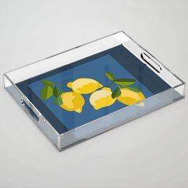 Fresh Lemon Tree Art Design on Blue Acrylic Tray