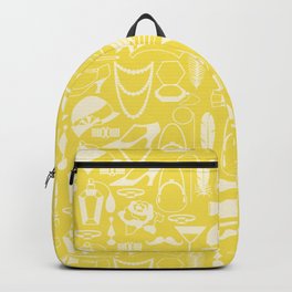 White Fashion 1920s Vintage Pattern on Sunshine Yellow Backpack