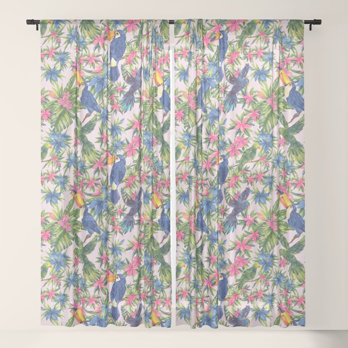 Tropical Bird Floral Summer Print Sheer Curtain By Beckystarsmore