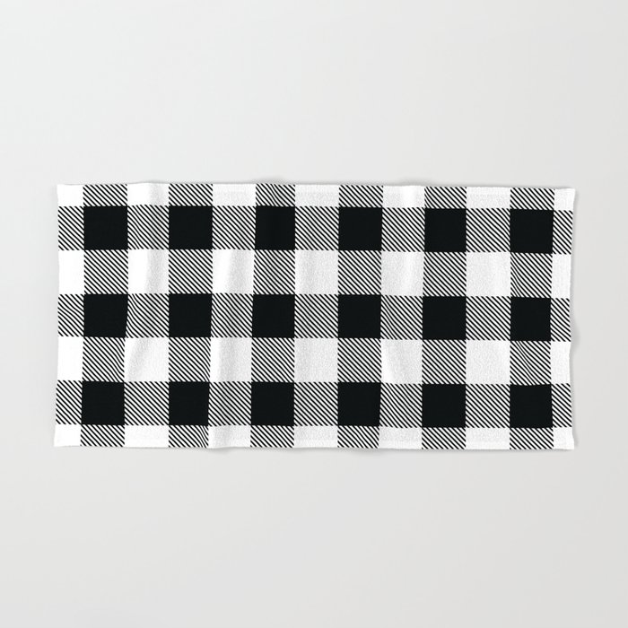 Buffalo Check Black White Plaid Pattern Hand Bath Towel by Eva