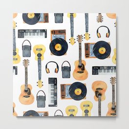 Seamless pattern yellow musical instruments  Metal Print