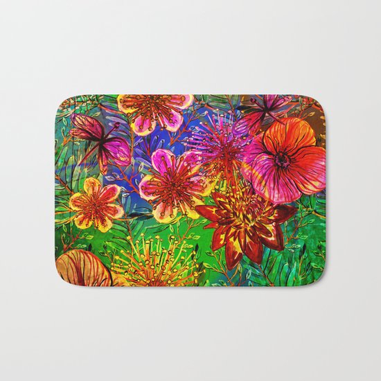 Tropical Heat-Colorful Floral Exotic Tropical Flower Pattern Bath Mat