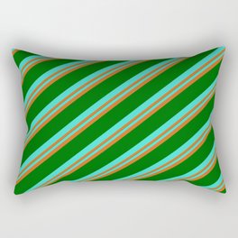 [ Thumbnail: Turquoise, Chocolate & Dark Green Colored Stripes Pattern Rectangular Pillow ]