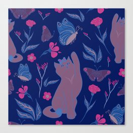 Cat's play - Pink and blue Canvas Print