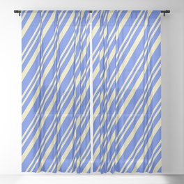 [ Thumbnail: Royal Blue & Pale Goldenrod Colored Stripes/Lines Pattern Sheer Curtain ]