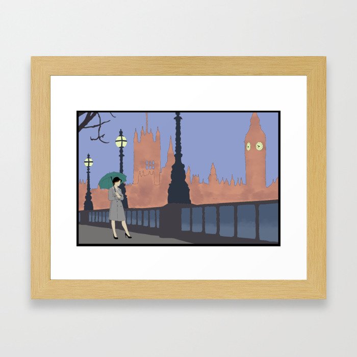 Woman With Umbrella In London Framed Art Print