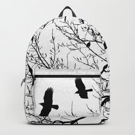 Crows Flying Birds in Tree Branches Black on White Backpack