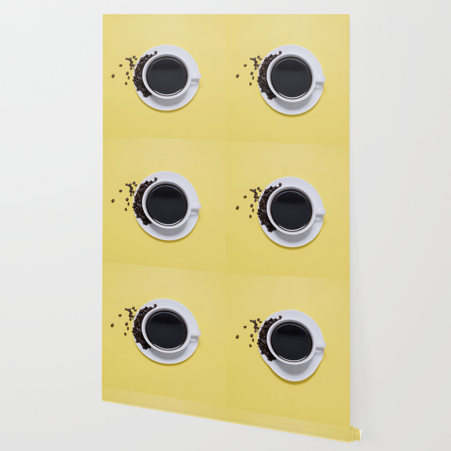 Black Cup Of Coffee With Coffee Beans On Yellow Wallpaper By