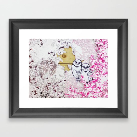 Owls and Flowers Framed Art Print