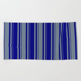 [ Thumbnail: Slate Gray and Blue Colored Lined Pattern Beach Towel ]
