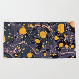 Boho bubbles marble pattern purple and yellow Beach Towel