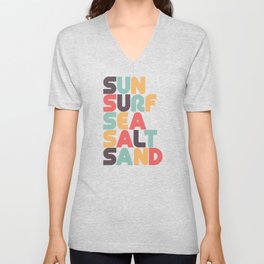 Sun Surf Sea Salt Sand Typography - Retro Rainbow V Neck T Shirt