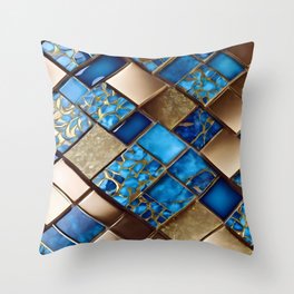 Trendy Beautiful Ocean Blue Gold Collection Throw Pillow