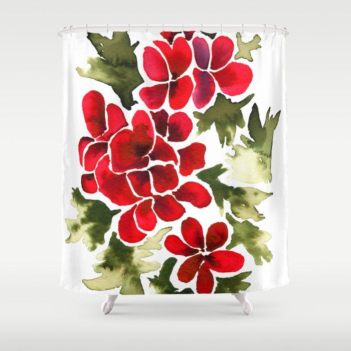 Red Flowers  Shower Curtain