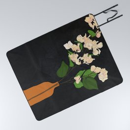 Branches Blooming Black Picnic Blanket