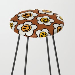 Bold And Funky Flower Smileys Pattern (Ginger Bread BG color) Counter Stool