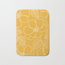Wild rosa - yellow Bath Mat | Lines, Yellow, Botanical, Nature, Floral, Lineart, Leaves, Poppies, Boho, Mustard 