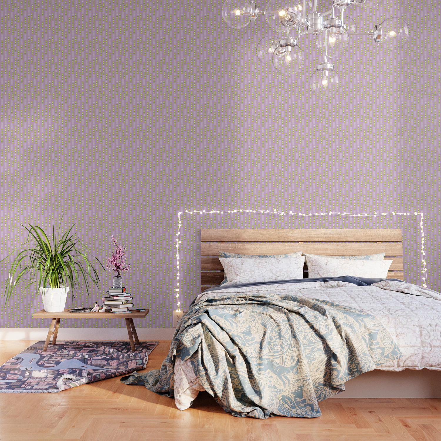 Lavender Purple Circles And Triangles With White Star Bursts Wallpaper