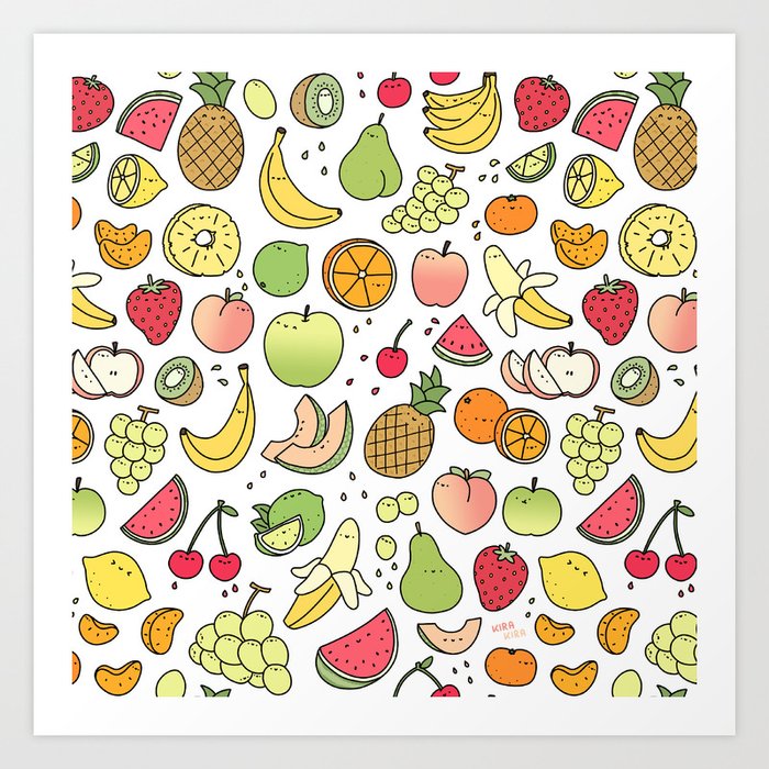 Juicy Fruits Doodle Art Print by kirakiradoodles | Society6