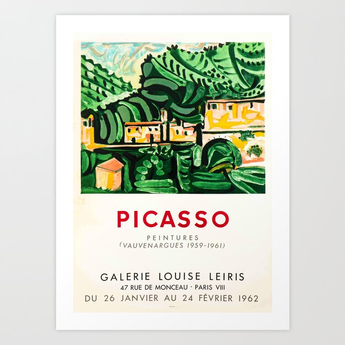 Pablo Picasso Paris Exhibition at Galerie Louise Leiris Vintage Advertisement Poster vineyard and orchid landscape Art Print
